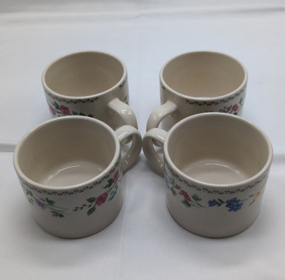 4 Farberware English Garden Floral Coffee Tea Cups 8 Oz Stoneware 1993 Vtg
